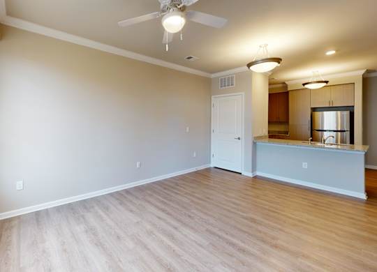 a living area with a breakfast bar