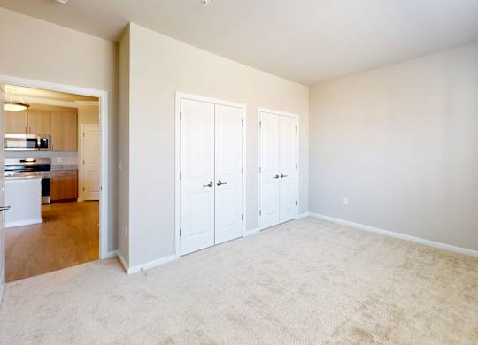 a large bedroom with two closets