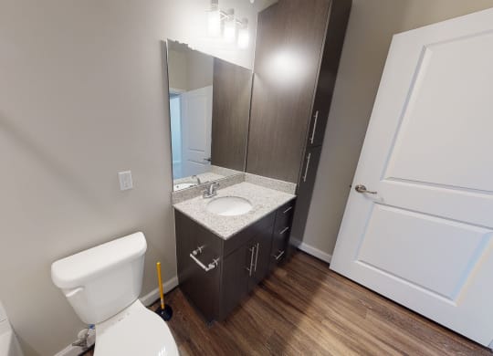 Bathroom with sink, toilet, shower and tub