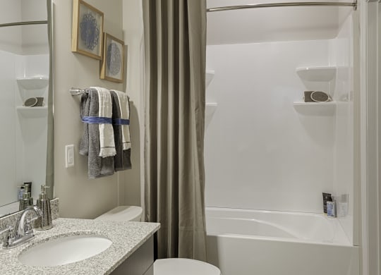 Bathroom with sink, toilet, shower and tub