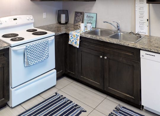 a kitchen with a stove sink and dishwasher and