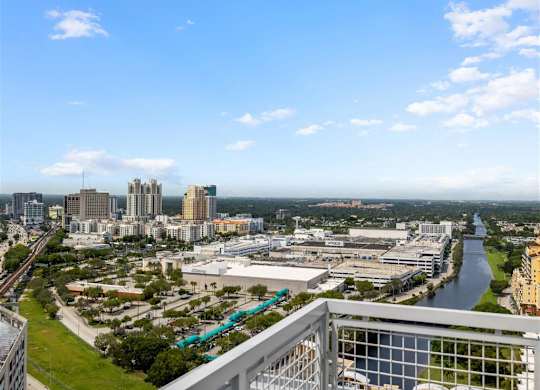 a view of the city from a balcony