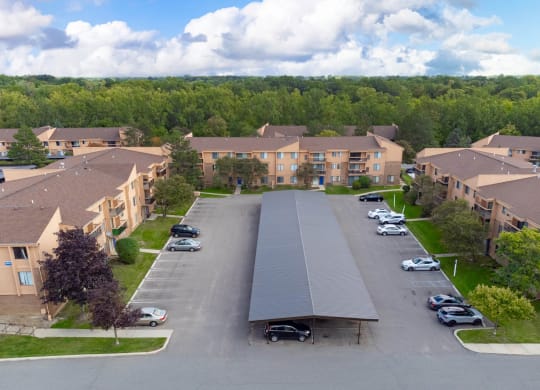 Community View with Carports at Franklin River Apartments, Southfield, MI 48034