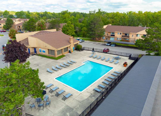 Sparkling Swimming Pool and Sun Deck at Franklin River Apartments, Southfield, MI 48034