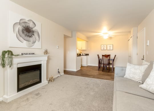 Living Room and Dining Room  at Three Oaks Apartments, Troy