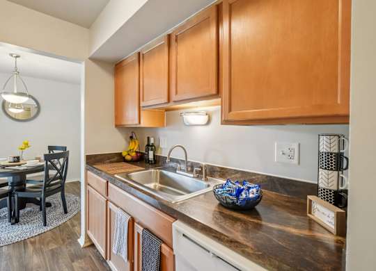 Efficient kitchen at Drawbridge Apartments in Harrison Township, MI.