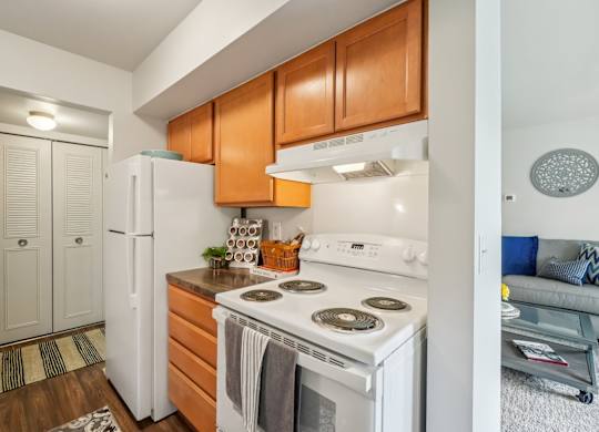 Efficient kitchen at Drawbridge Apartments in Harrison Township, MI.