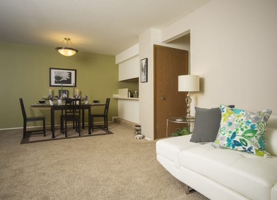 Spacious living room and dining area at Woodland Villa Apartments in Westland