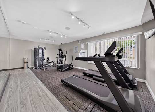 State-of-the-art 24/7 Fitness Center at Drawbridge Apartments in Harrison Township, MI.
