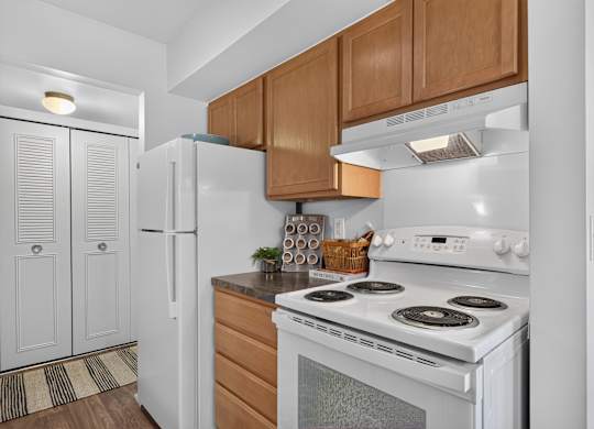 Efficient kitchen at Drawbridge Apartments in Harrison Township, MI.