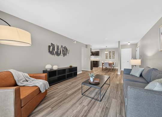 Spacious Living Room at Lakeside Village Apartments in Clinton Township, MI.