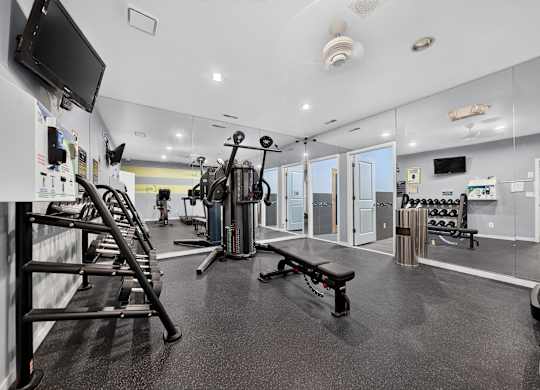 24-hour fitness center at Eastwood Village Apartments in Clinton Township, MI.