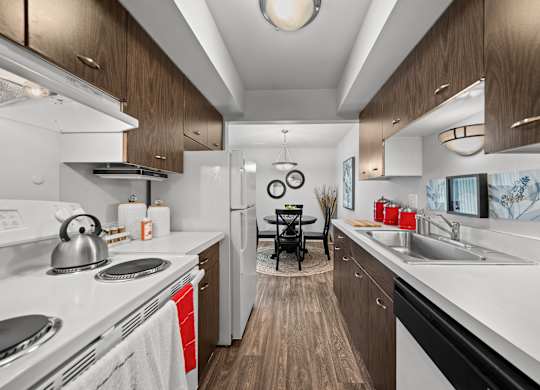 Modern and spacious kitchen at Knottingham Apartments in Clinton Township, MI.