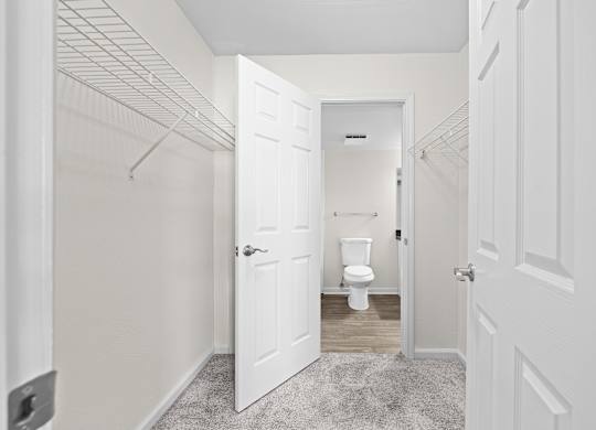 Bathroom with walk in closet at Three Oaks Apartments, Troy, Michigan