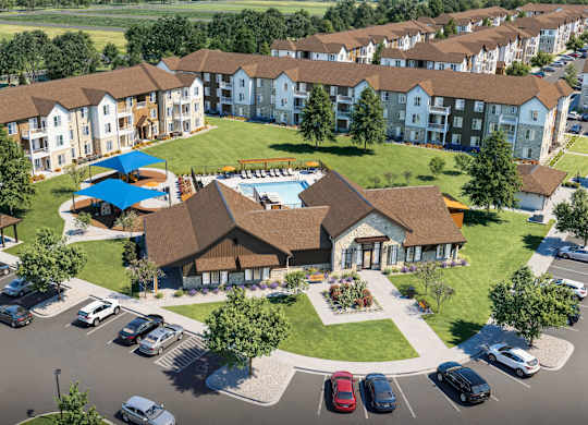 Aerial View of Large Apartment Complex at Anson Crossing Apartments, Maxwell, TX 