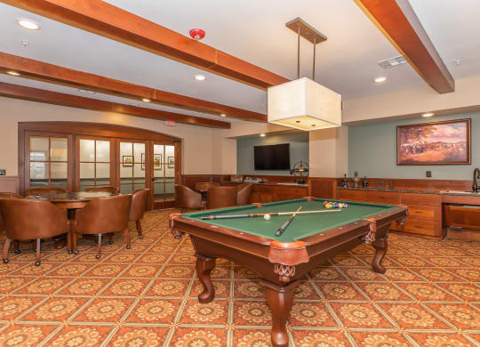 Billiards Table at Mariposa at Clear Creek Webster 55+ Apartments, Webster Texas