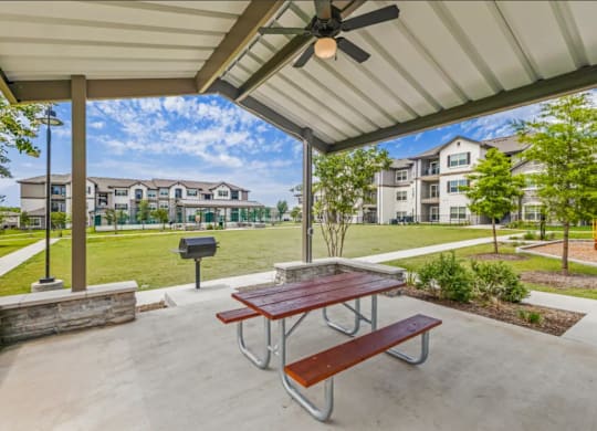 the preserve at ballantyne commons covered patio with picnic table at Cypress Creek at River Oaks, Waxahachie Texas