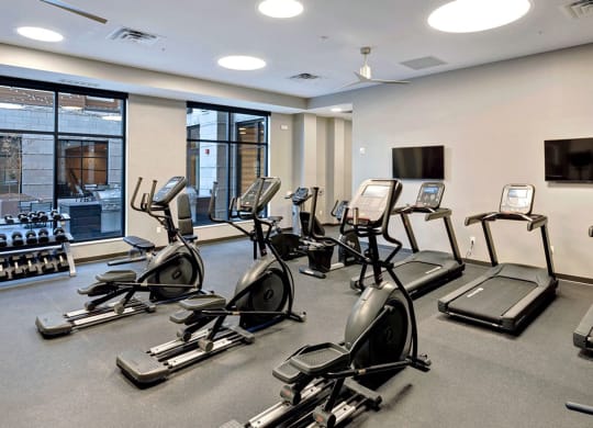 Fitness Center equipment at 1500 Nicollet Apartment Homes, Minnesota