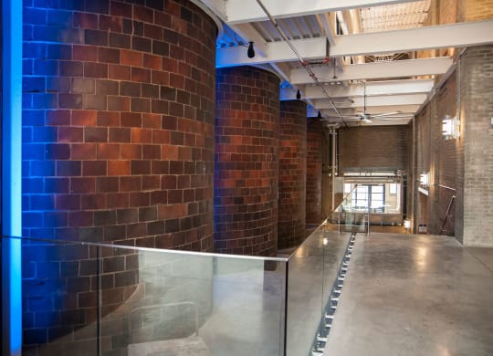 Hallway with Blue Lights at A-Mill Artist Lofts, Minneapolis, 55414