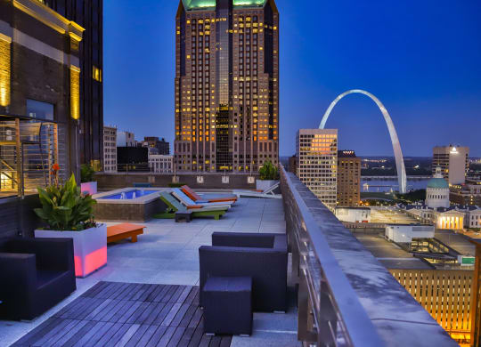 Rooftop night view at Arcade Apartments, St Louis