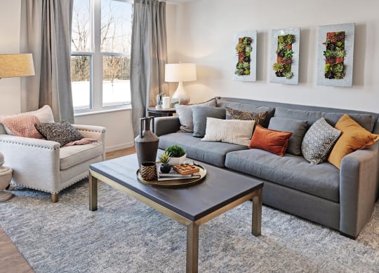 Comfortable Sofa In Living Room at The Bluffs at Liberty Glen, St. Cloud, 56304 