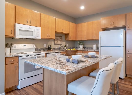 Kitchen with appliances at Bren Road Station 55+ Apartments, Minnetonka, 55343