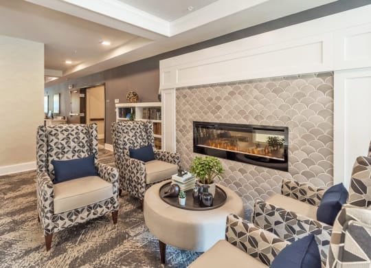 Library interior at Covington Crossings 55+ Senior Living, Covington, GA