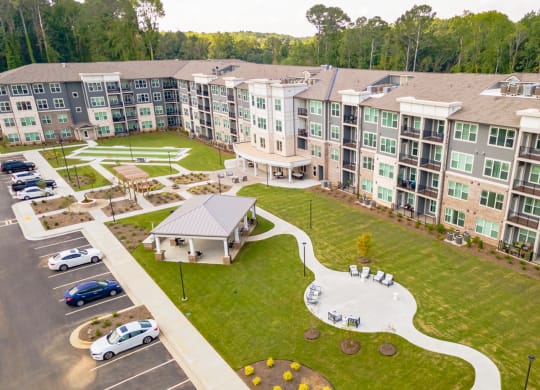 Courtyard aerial view at Covington Crossings 55+ Senior Living, Covington