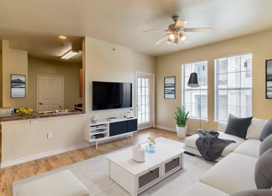 Virtually Staged Living Room at Five Mile Creek, Dallas, 75224