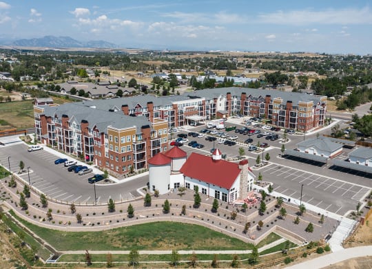 Aerial Exterior at Heritage at Church Ranch 55+ Apartments, Colorado
