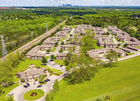 Aerial view of neighborhood at Highland Hills, Dallas, 75241