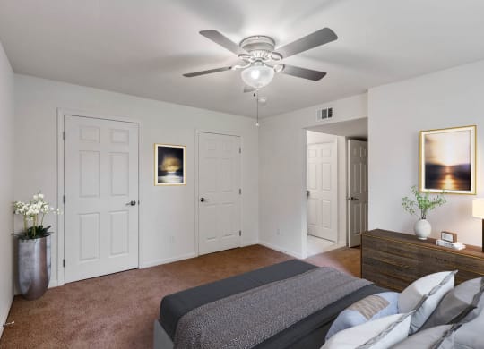 Bedroom With Ceiling Fan at Lakecrest Village, Houston, 77078 
