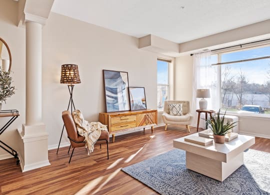 Model Living Room at The Landings at Silver Lake Village, St. Anthony, MN
