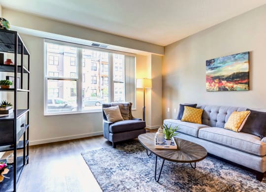 Living Room With Large Window at The Legends at Berry 62+ Apartments, St. Paul, 55114