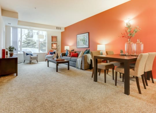 Living Room with coffee table at The Legends at Silver Lake Village 55+ Apartments, St. Anthony, Minnesota, 55421