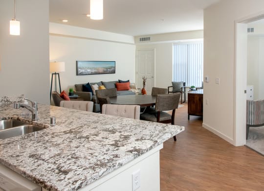 Kitchen And Living Area at The Legends of Woodbury 55+ Apartments, Woodbury, MN 55129