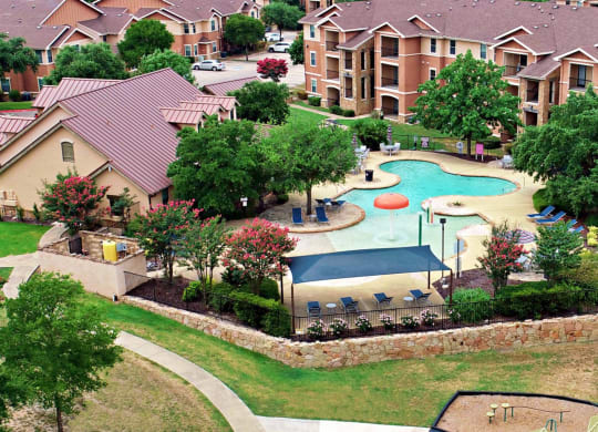 Aerial Pool View at Stoneridge Apartments, Pflugerville Texas