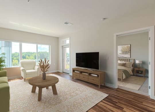 Living Room With TV at Briar Park 55+ Apartments, Georgia, 30331