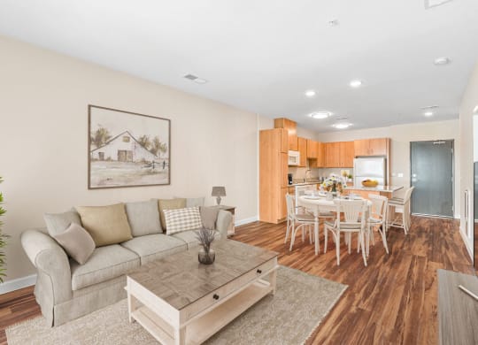 Living and kitchen at Shannon Reserve 55+ Apartments, Union City, GA