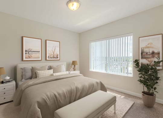Bedroom with cozy bed at Shannon Reserve 55+ Apartments, Union City, Georgia
