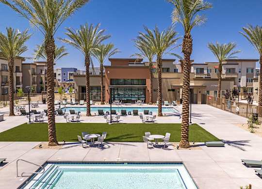 Swimming pool view at Estrella Springs at Canyon Trails Apartments, Goodyear