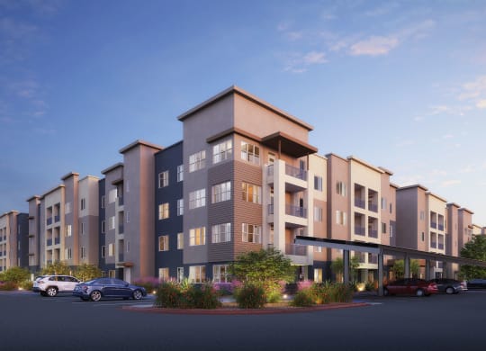 Building Exterior In Dusk at Juniper Square 55+ Apartments, Glendale