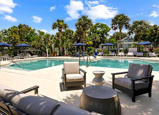 Poolside Lounge Chairs at The Lucille Apartments, Stuart