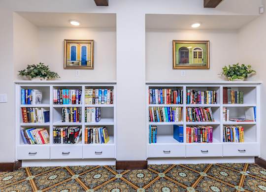 the library in the condo is full of books at Mariposa at Westchester, TX 75052
