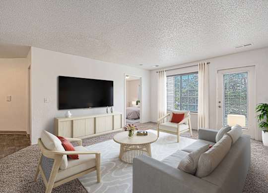 Living Area With TV at Pine Tree Apartments, Omaha, NE