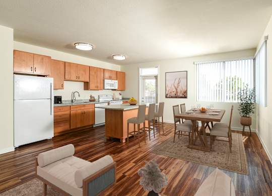 Wooden cabinets at The Addie at Metro Center 55+ Apartments, Colorado
