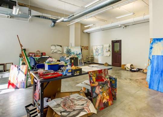 Room full of art supplies at Arcade Apartments, St Louis