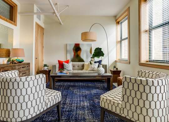 Living room view at Arcade Apartments, Missouri, 63101