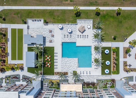 aerial view of pool and amenities at Osprey Park 62+ Apartments, Florida