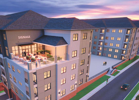 A modern building with the name